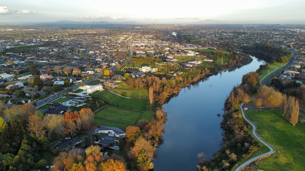 Vista aérea de Christchurch junto al río Avon